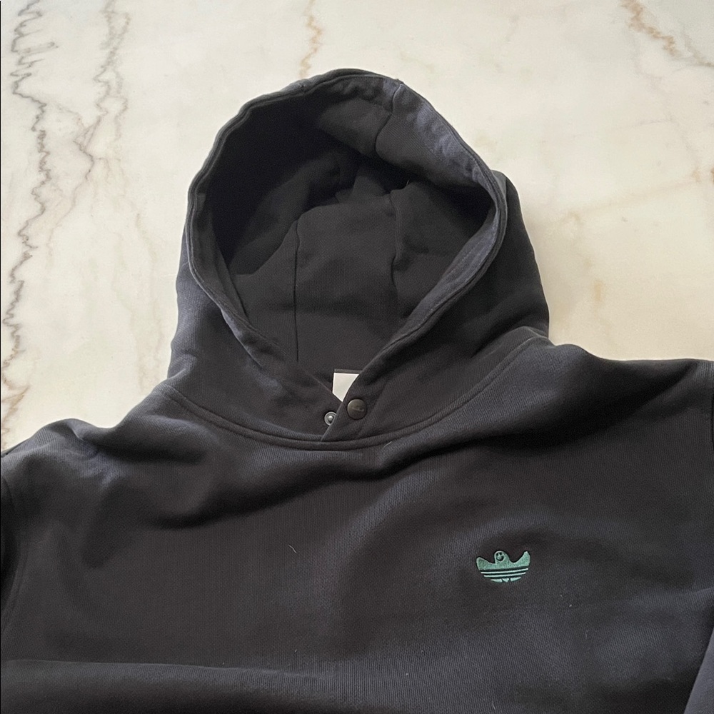 Adidas Black Hoodie with Teal Logo